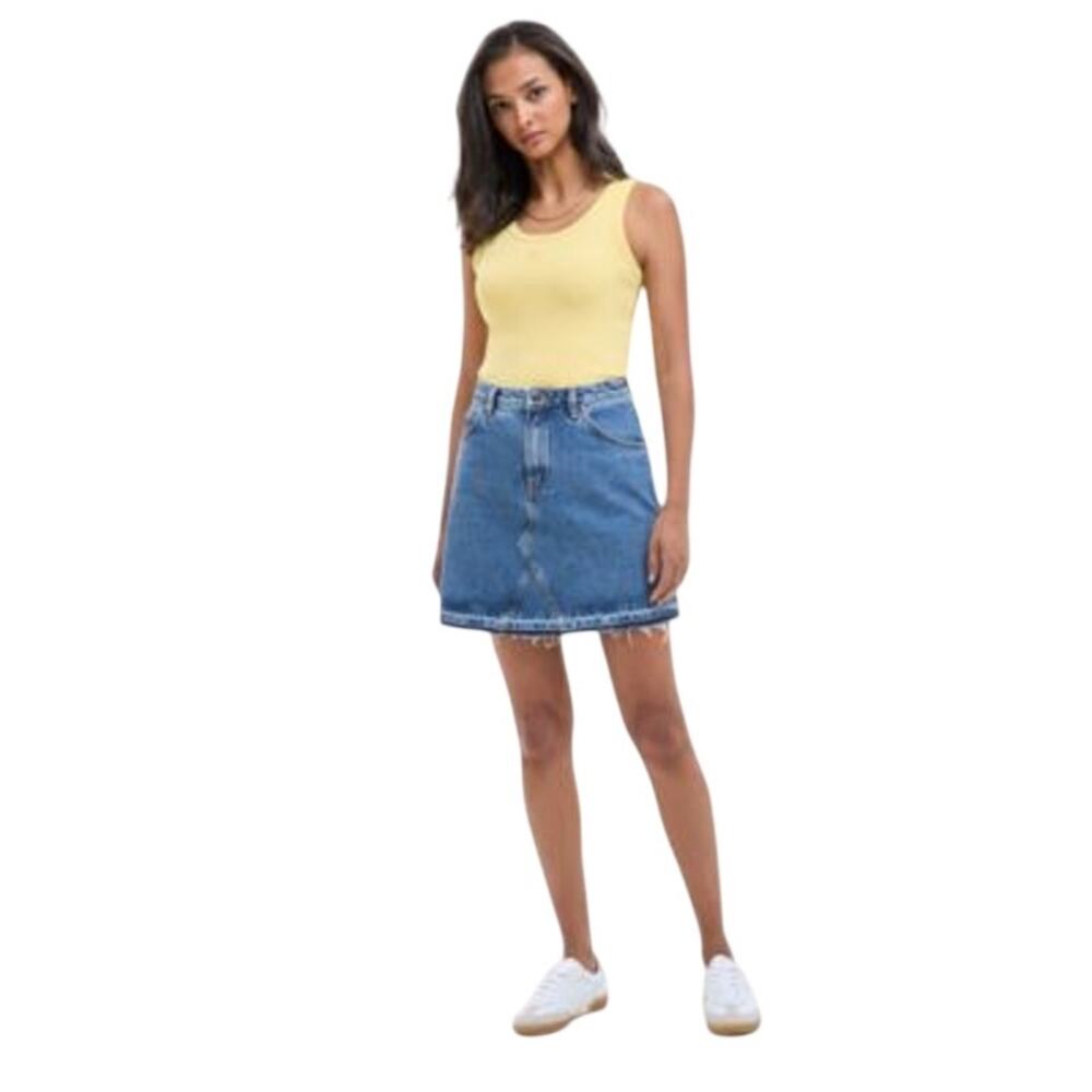 HUGO BOSS Women's Cotton Frayed Denim Mini Skirt in Navy Blue